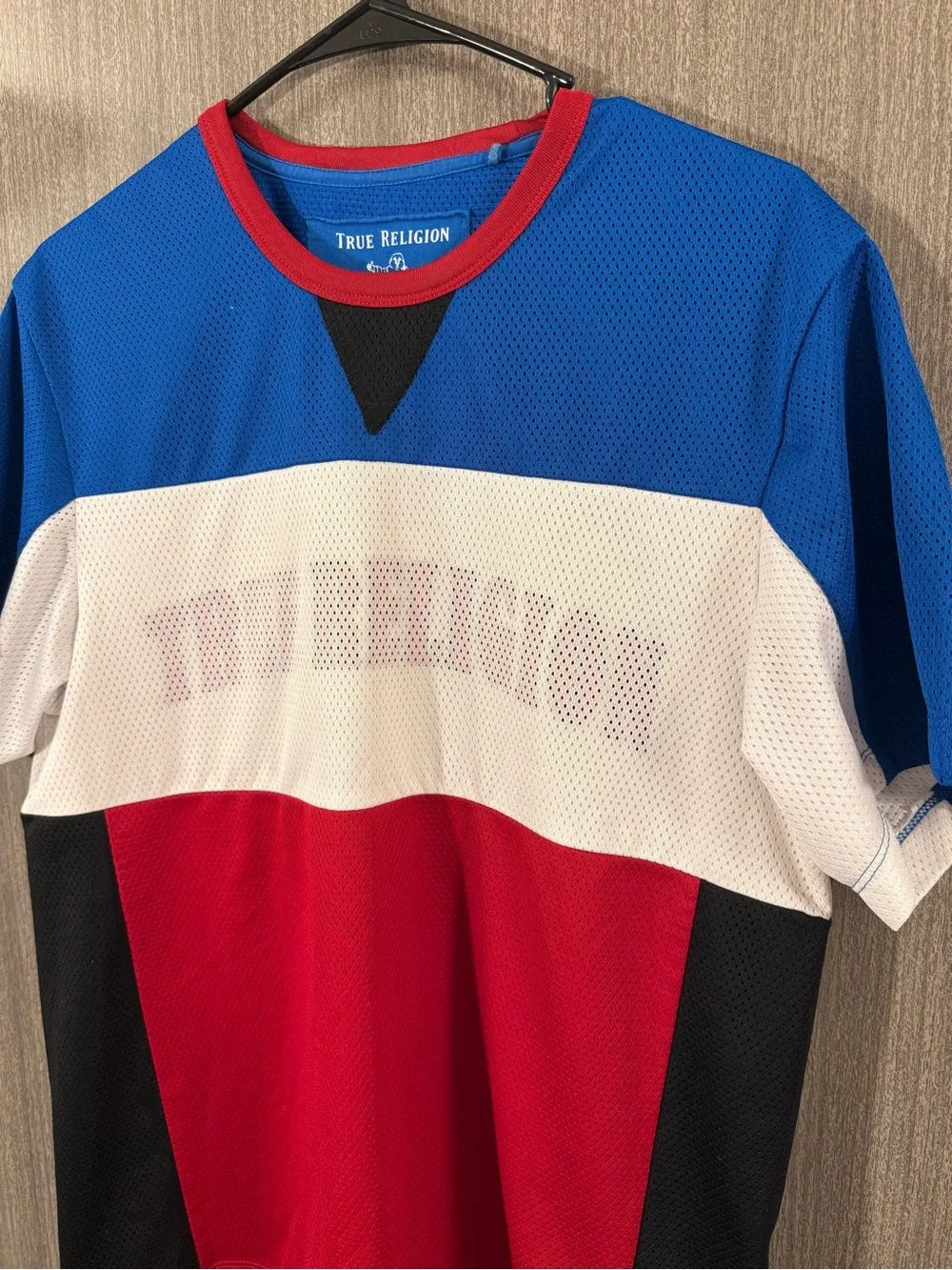 True Religion Blue White Red Black Colorblock Athletic Tee